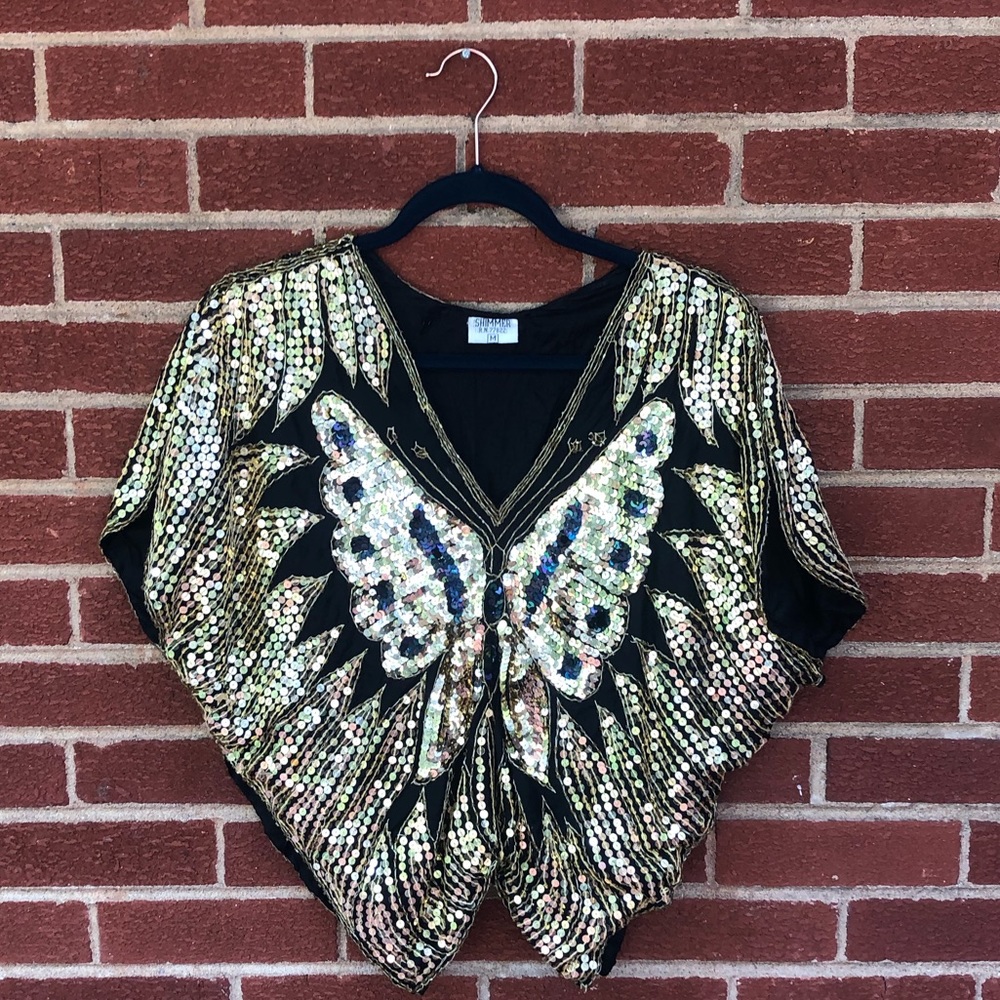 Vintage Shimmer Sequence Butterfly Top